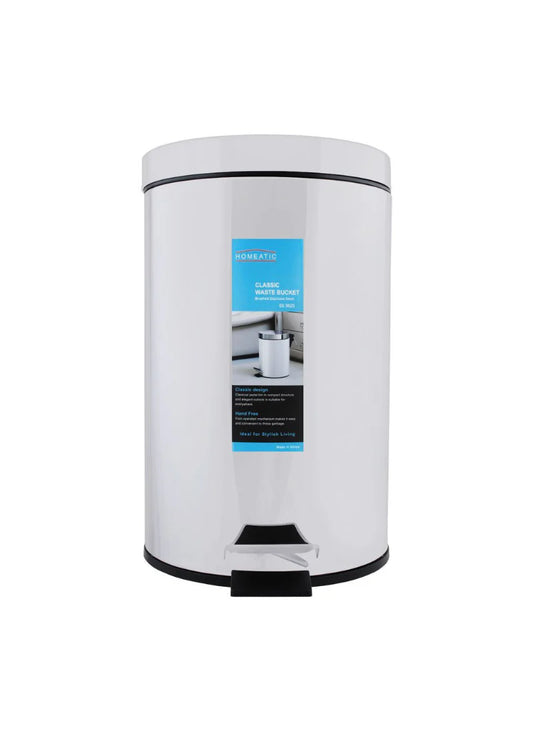 Stainless Steel Pedal Bin – Non-Hydraulic, Hands-Free (5L–12L)